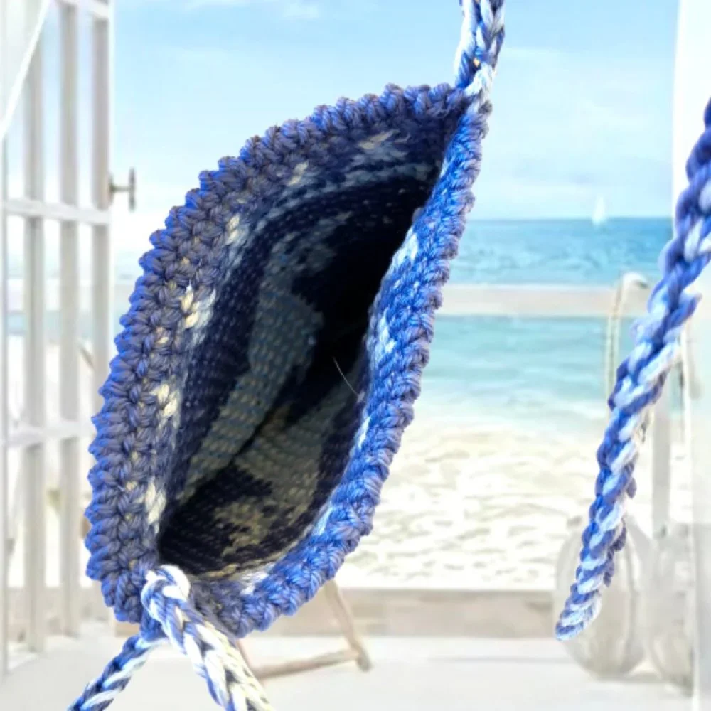 Little Girls Knit Shouder Crossbody Bag Purse Blue Llama Horse Double Sided